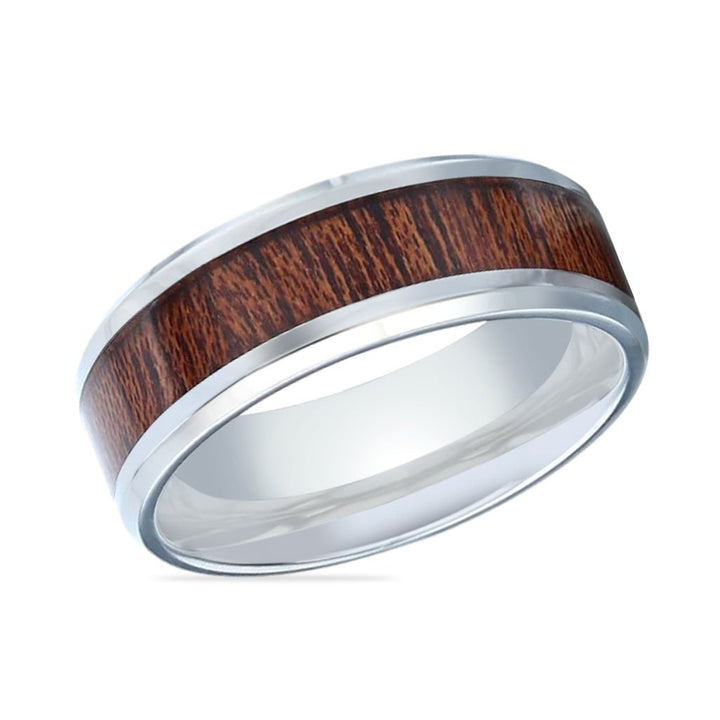 MELIA | Silver Titanium Ring, Mahogany Wood Inlay, Beveled - Rings - Aydins Jewelry - 2