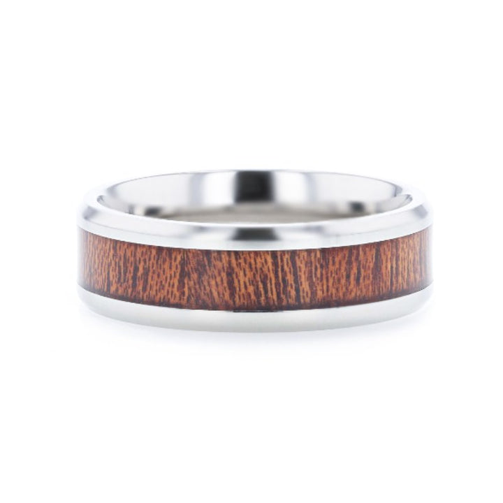 MELIA | Silver Titanium Ring, Mahogany Wood Inlay, Beveled - Rings - Aydins Jewelry - 3