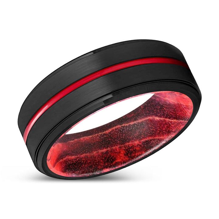 MELLOW | Black & Red Wood, Black Tungsten Ring, Red Groove, Stepped Edge - Rings - Aydins Jewelry - 2