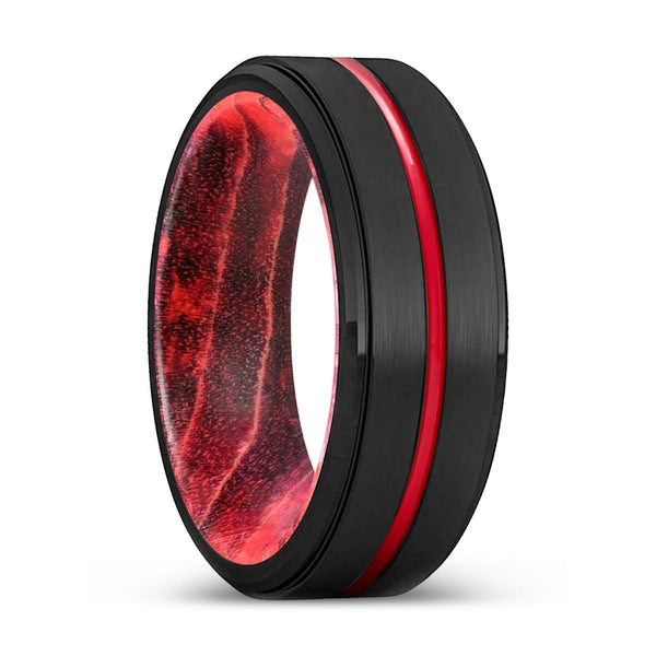 MELLOW | Black & Red Wood, Black Tungsten Ring, Red Groove, Stepped Edge - Rings - Aydins Jewelry - 1