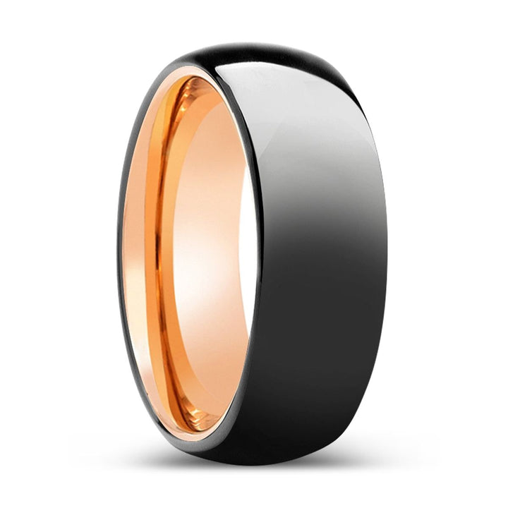 MELODIC | Rose Gold Ring, Black Tungsten Ring, Shiny, Domed Tungsten - Rings - Aydins Jewelry - 1