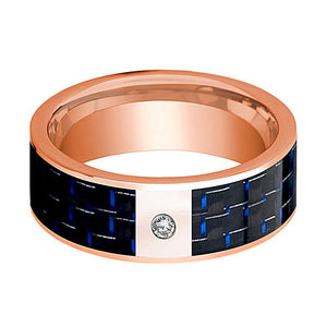 Black Carbon Fiber inlay 14k rose gold wedding band 8mm with diamond, side profile