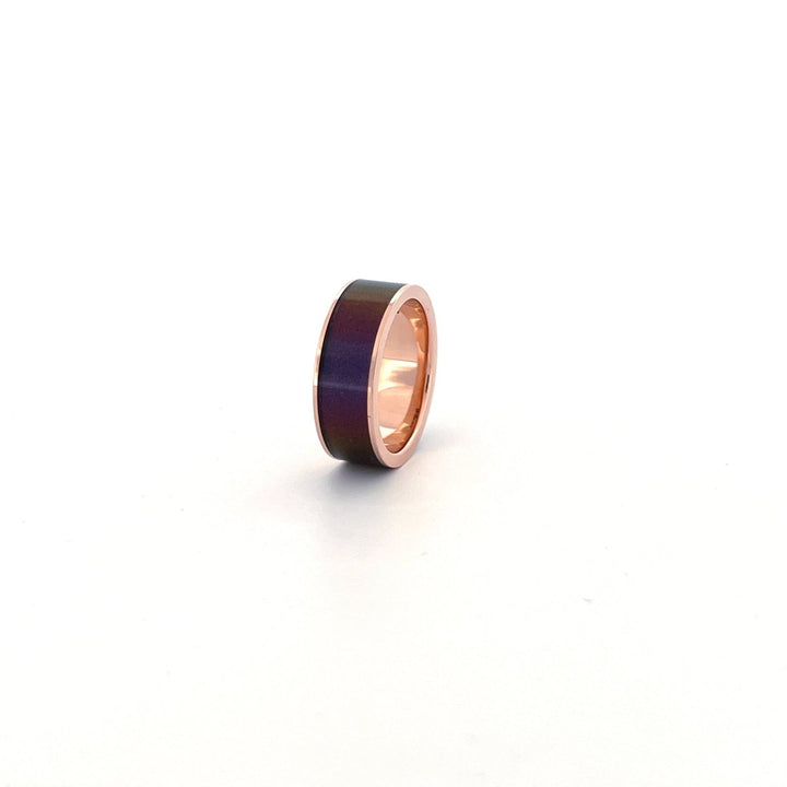 Men's 14k Rose Gold Wedding Band with Blue/Purple Color Changing Inlay Flat Polished Design - 8MM - Rings - Aydins Jewelry - 6