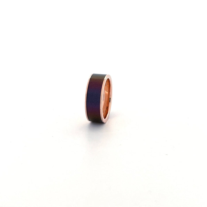 Men's 14k Rose Gold Wedding Band with Blue/Purple Color Changing Inlay Flat Polished Design - 8MM - Rings - Aydins Jewelry - 5