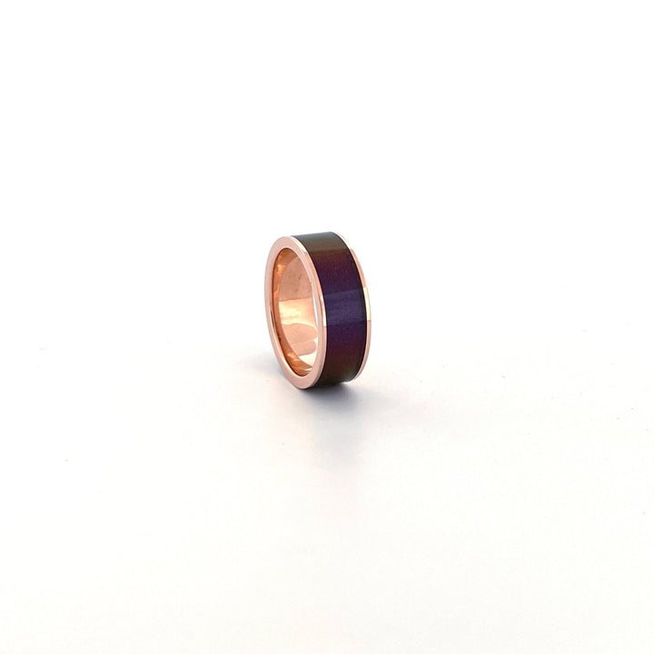 Men's 14k Rose Gold Wedding Band with Blue/Purple Color Changing Inlay Flat Polished Design - 8MM - Rings - Aydins Jewelry - 24