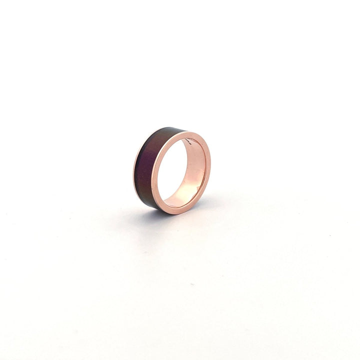 Men's 14k Rose Gold Wedding Band with Blue/Purple Color Changing Inlay Flat Polished Design - 8MM - Rings - Aydins Jewelry - 9