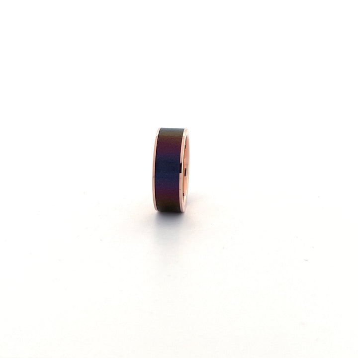 Men's 14k Rose Gold Wedding Band with Blue/Purple Color Changing Inlay Flat Polished Design - 8MM - Rings - Aydins Jewelry - 4