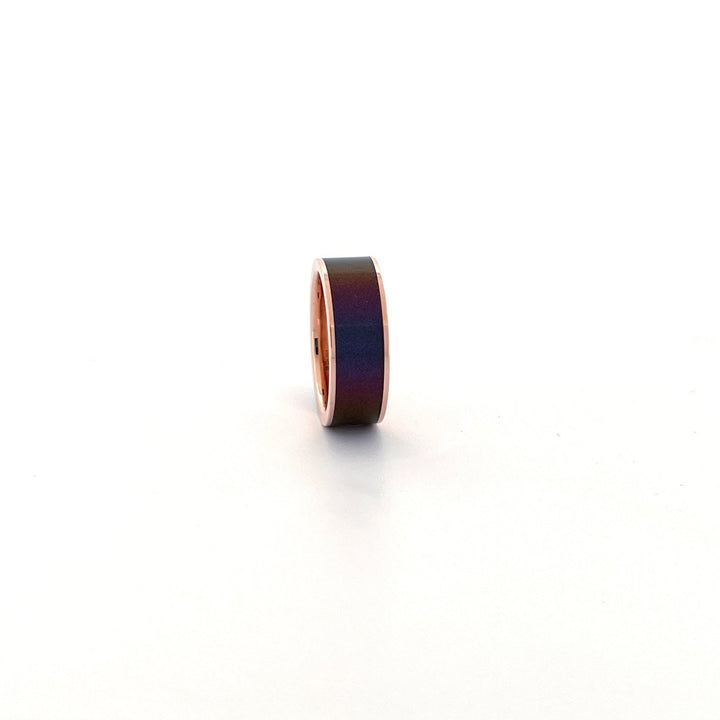 Men's 14k Rose Gold Wedding Band with Blue/Purple Color Changing Inlay Flat Polished Design - 8MM - Rings - Aydins Jewelry - 26