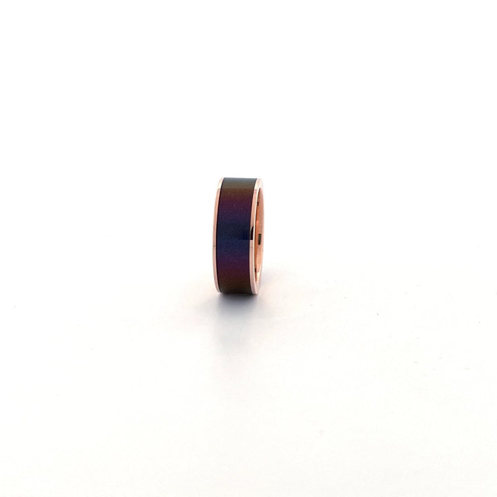 Men's 14k Rose Gold Wedding Band with Blue/Purple Color Changing Inlay Flat Polished Design - 8MM - Rings - Aydins Jewelry - 28