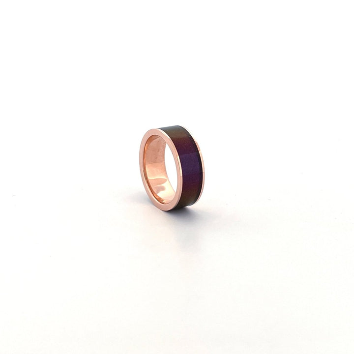 Men's 14k Rose Gold Wedding Band with Blue/Purple Color Changing Inlay Flat Polished Design - 8MM - Rings - Aydins Jewelry - 23