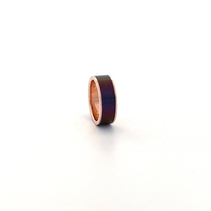 Men's 14k Rose Gold Wedding Band with Blue/Purple Color Changing Inlay Flat Polished Design - 8MM - Rings - Aydins Jewelry - 25