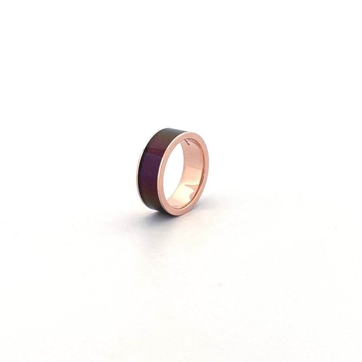 Men's 14k Rose Gold Wedding Band with Blue/Purple Color Changing Inlay Flat Polished Design - 8MM - Rings - Aydins Jewelry - 8