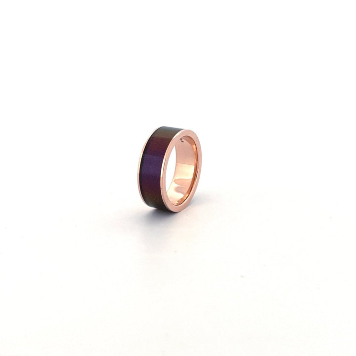 Men's 14k Rose Gold Wedding Band with Blue/Purple Color Changing Inlay Flat Polished Design - 8MM - Rings - Aydins Jewelry - 7