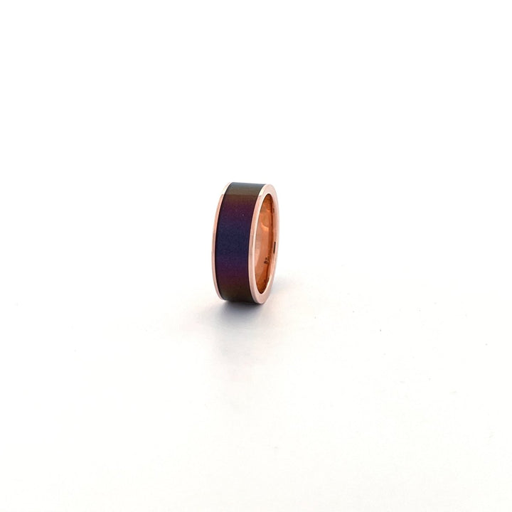 Men's 14k Rose Gold Wedding Band with Blue/Purple Color Changing Inlay Flat Polished Design - 8MM - Rings - Aydins Jewelry