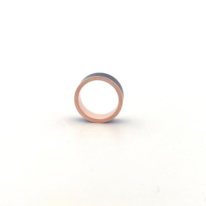 Men's 14k Rose Gold Wedding Band with Blue/Purple Color Changing Inlay Flat Polished Design - 8MM - Rings - Aydins Jewelry