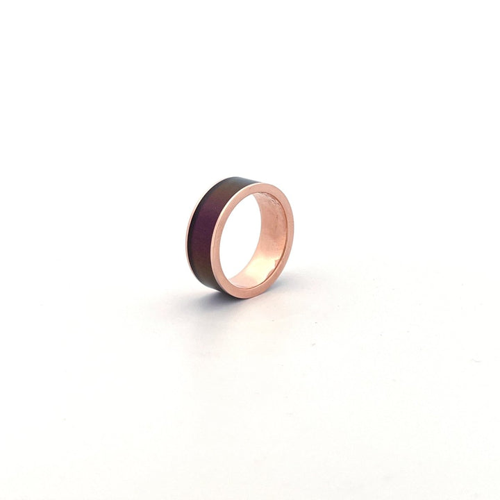 Men's 14k Rose Gold Wedding Band with Blue/Purple Color Changing Inlay Flat Polished Design - 8MM - Rings - Aydins Jewelry