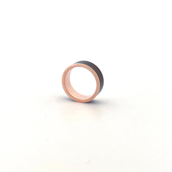 Men's 14k Rose Gold Wedding Band with Blue/Purple Color Changing Inlay Flat Polished Design - 8MM - Rings - Aydins Jewelry