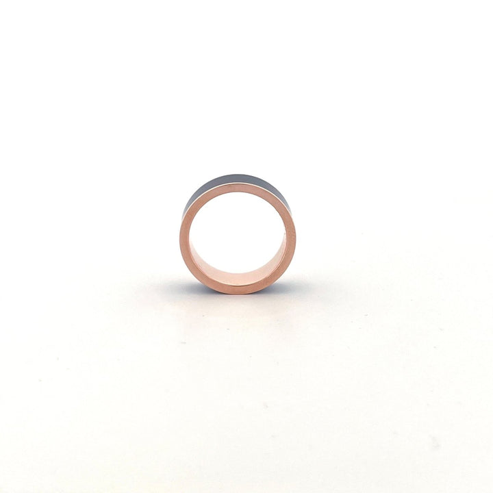 Men's 14k Rose Gold Wedding Band with Blue/Purple Color Changing Inlay Flat Polished Design - 8MM - Rings - Aydins Jewelry
