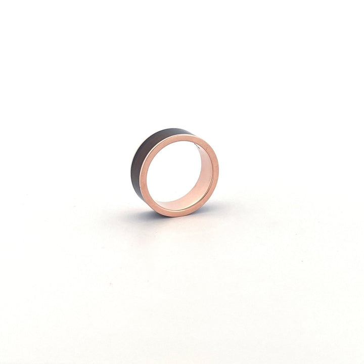 Men's 14k Rose Gold Wedding Band with Blue/Purple Color Changing Inlay Flat Polished Design - 8MM - Rings - Aydins Jewelry - 12