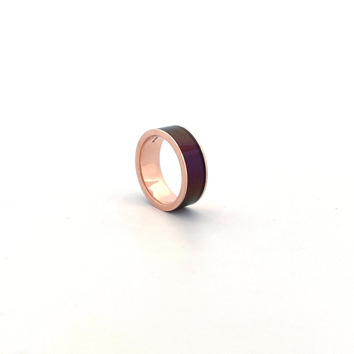 Men's 14k Rose Gold Wedding Band with Blue/Purple Color Changing Inlay Flat Polished Design - 8MM - Rings - Aydins Jewelry