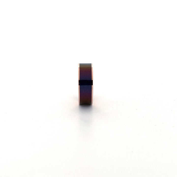 Men's 14k Rose Gold Wedding Band with Blue/Purple Color Changing Inlay Flat Polished Design - 8MM - Rings - Aydins Jewelry - 27