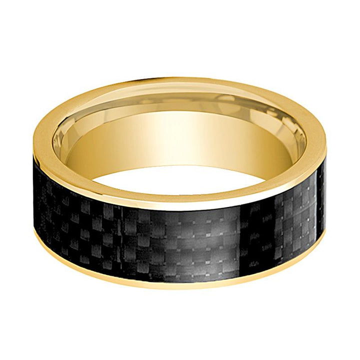 Men's 14k Yellow Gold Flat Polished Engagement Ring with Black Carbon Fiber Inlay - Rings - Aydins Jewelry - 2