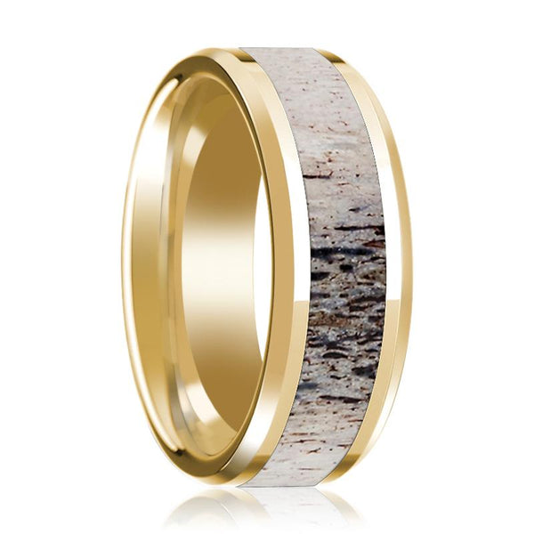 14K Yellow Gold Wedding Ring Inlaid with Ombre Deer Beveled Edge and Polished - Rings - Aydins_Jewelry