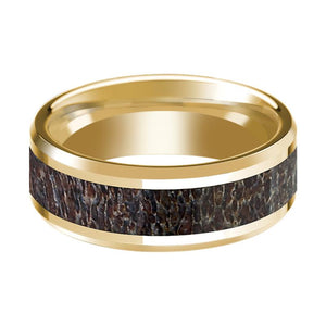 Deer Antler inlay 14k yellow gold wedding band 8mm, side profile