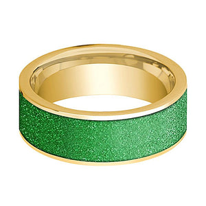 Green Inlay 14k yellow gold wedding band 8mm, side profile
