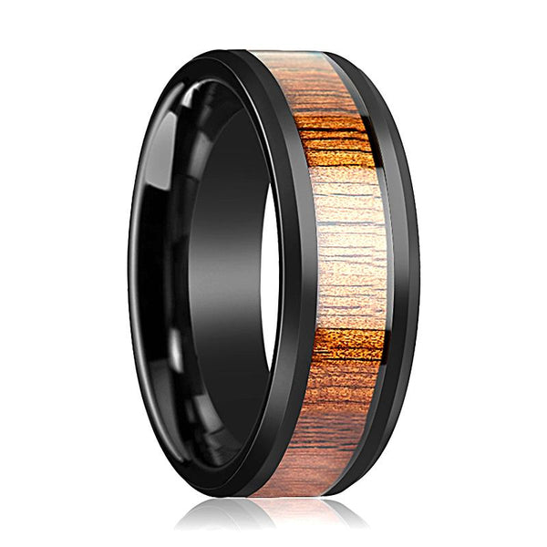 ACACIA | Black Ceramic Ring, Koa Wood Inlay, Beveled - Rings - Aydins Jewelry - 1