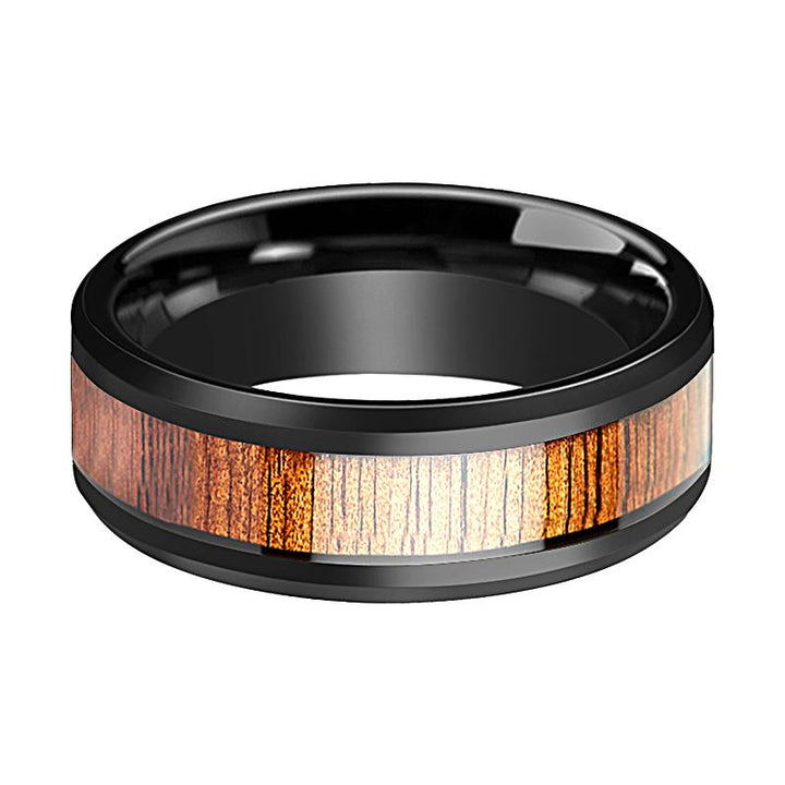 ACACIA | Black Ceramic Ring, Koa Wood Inlay, Beveled - Rings - Aydins Jewelry - 2