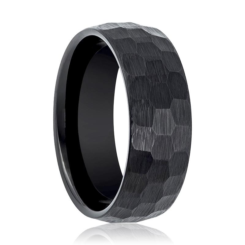 BRUTE | Black Tungsten Ring, Hammered, Domed - Rings - Aydins Jewelry - 1