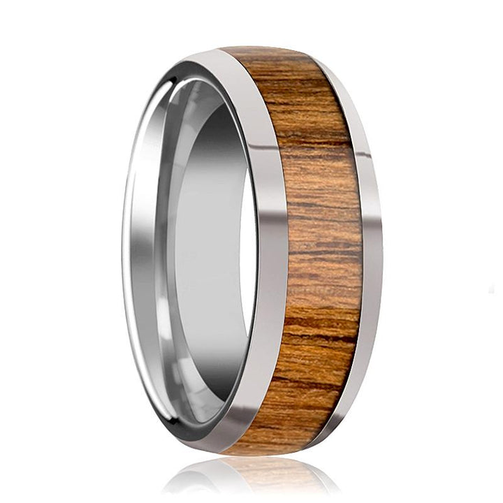 THEKKA | Silver Tungsten Ring, Teak Wood Inlay, Domed - Rings - Aydins Jewelry - 1