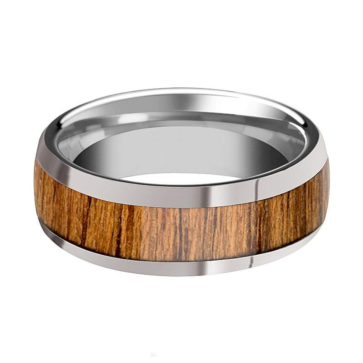 THEKKA | Silver Tungsten Ring, Teak Wood Inlay, Domed - Rings - Aydins Jewelry - 2
