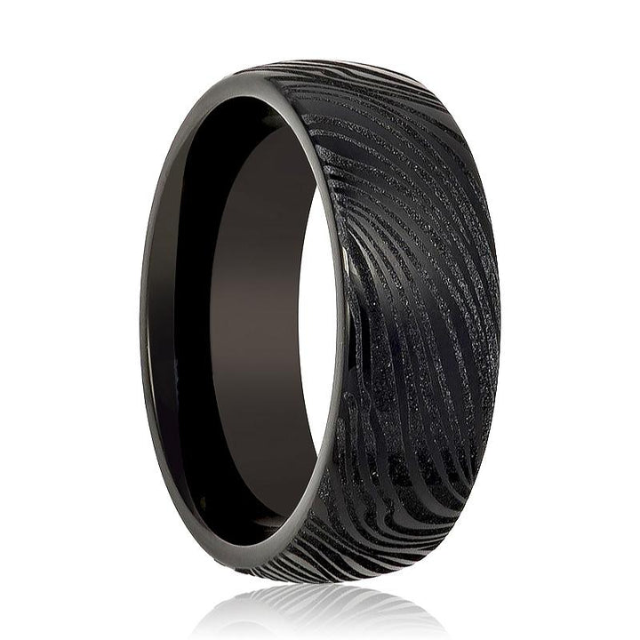 Men's Domed Tungsten Carbide Rings with Laser Engraved Mukume Gane Effect - 8MM - Rings - Aydins Jewelry
