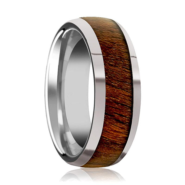 JUGLAN | Silver Tungsten Ring, Black Walnut Wood Inlay, Domed