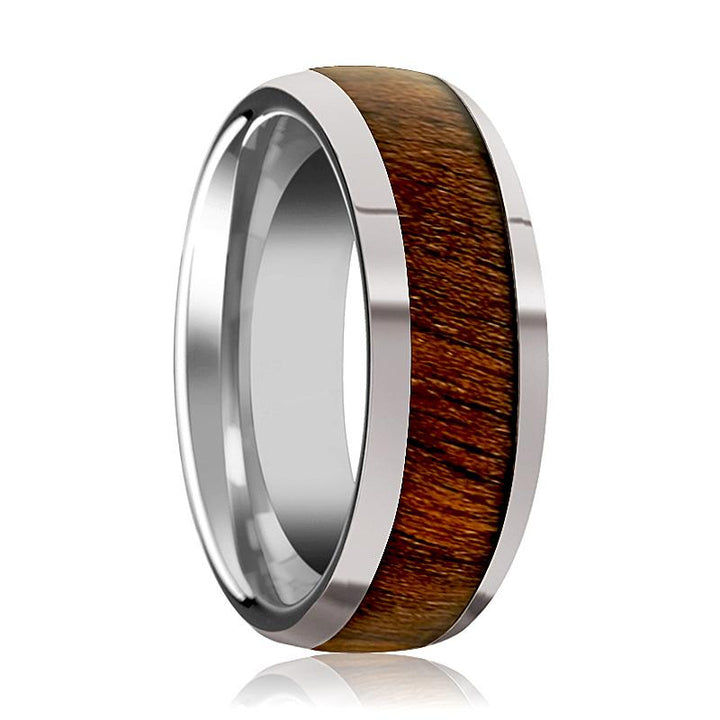 JUGLAN | Silver Tungsten Ring, Black Walnut Wood Inlay, Domed - Rings - Aydins Jewelry - 1