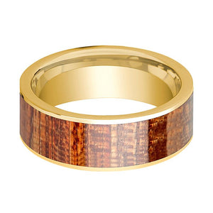 Mahogany inlay 14k yellow gold wedding band, side profile