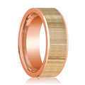 Ash Wood inlay 14k rose gold wedding band 8mm, top view