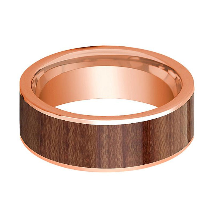 Men's Flat 14k Rose Gold Wedding Band with Rose Wood Inlay Polished Finish - 8MM - Rings - Aydins Jewelry - 2