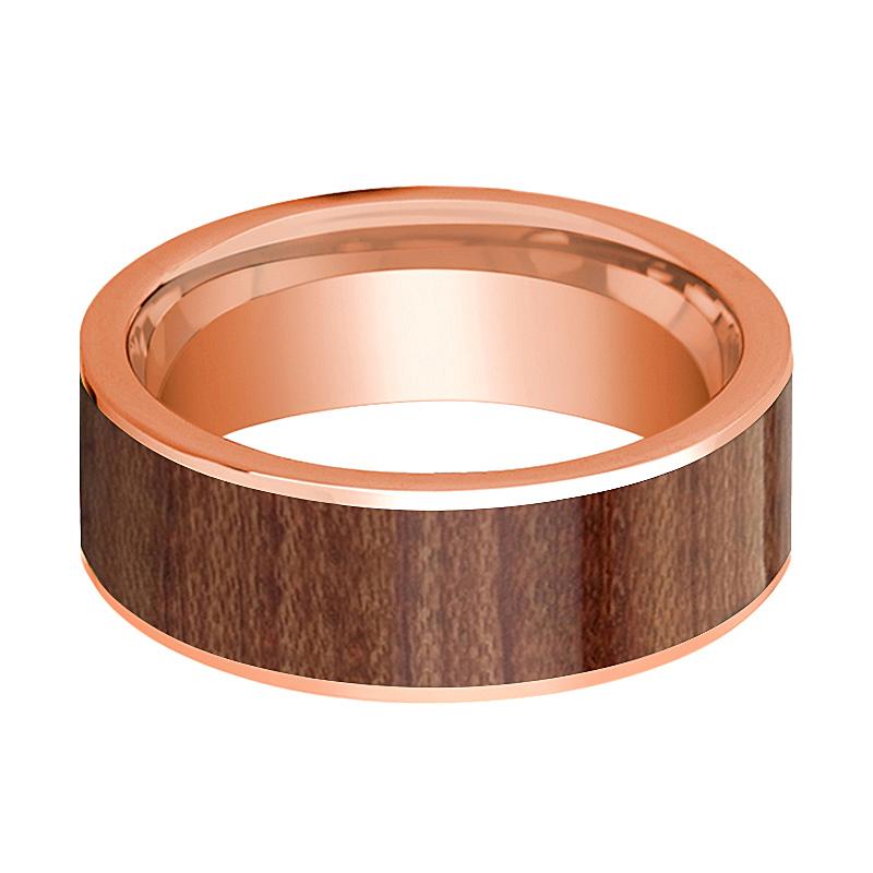 Rosewood inlay 14k rose gold wedding band 8mm, side profile
