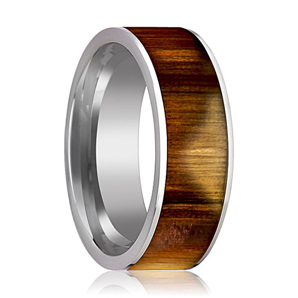 OLIVASTER | Silver Tungsten Ring, Olive Wood Inlay, Flat - Rings - Aydins Jewelry - 1