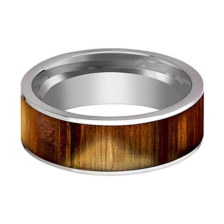 Tungsten Wood Ring - Olive Wood Inlay - Tungsten Wedding Band - Polished Finish - 8mm - Tungsten Wedding Ring - AydinsJewelry