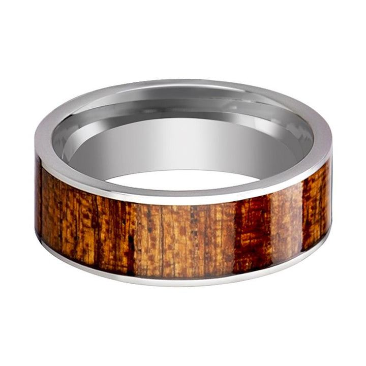 BOLO | Silver Tungsten Ring, Mahogany Wood Inlay, Flat - Rings - Aydins Jewelry - 2
