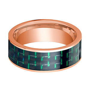 Green Carbon Fiber inlay 14k rose gold wedding band 8mm, side profile