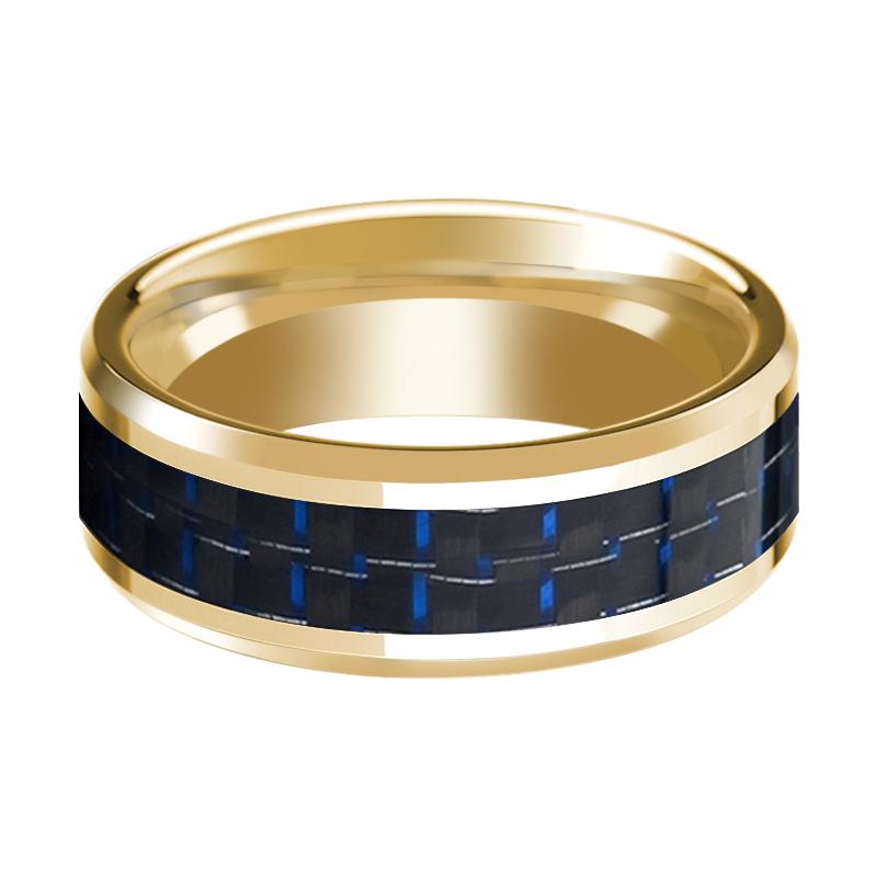 Black Carbon Fiber inlay 14k yellow gold wedding band 8mm, side profile
