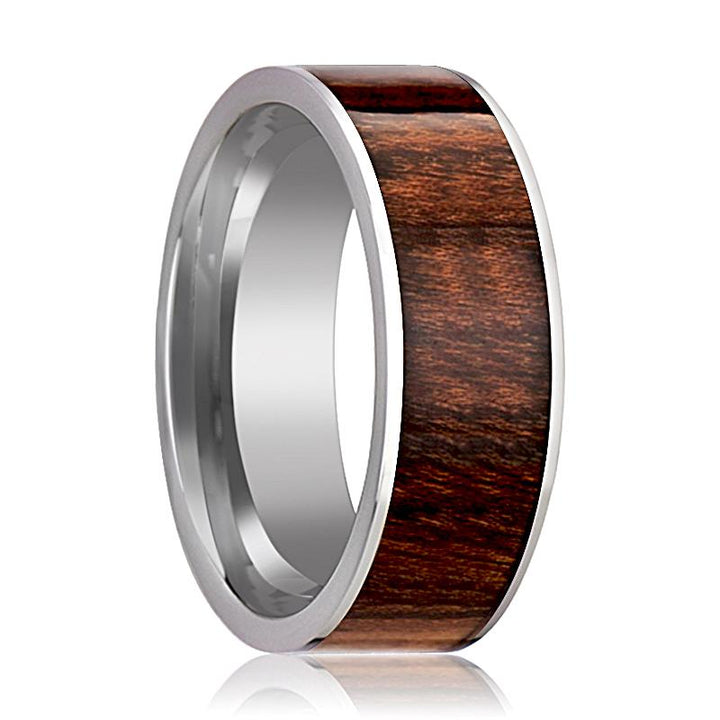 THRACO | Silver Tungsten Ring, Carpathian Wood Inlay, Flat - Rings - Aydins Jewelry - 1