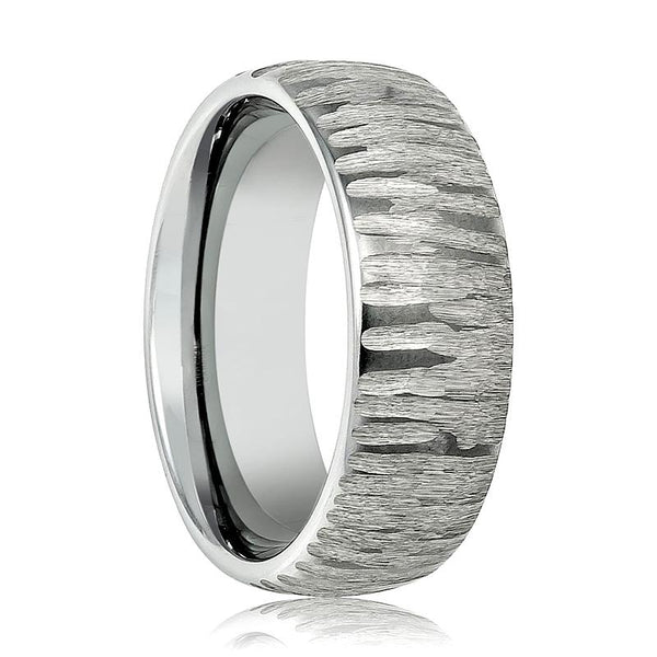 Aydins Mens Tungsten Wedding Band Tree Bark Carved Textured Finish 8mm Tungsten Carbide Ring - Rings - Aydins_Jewelry