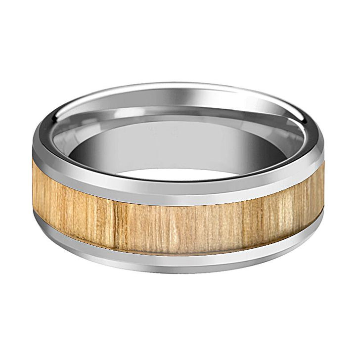 SAMARA | Silver Tungsten Ring, Ash Wood Inlay, Beveled - Rings - Aydins Jewelry - 2
