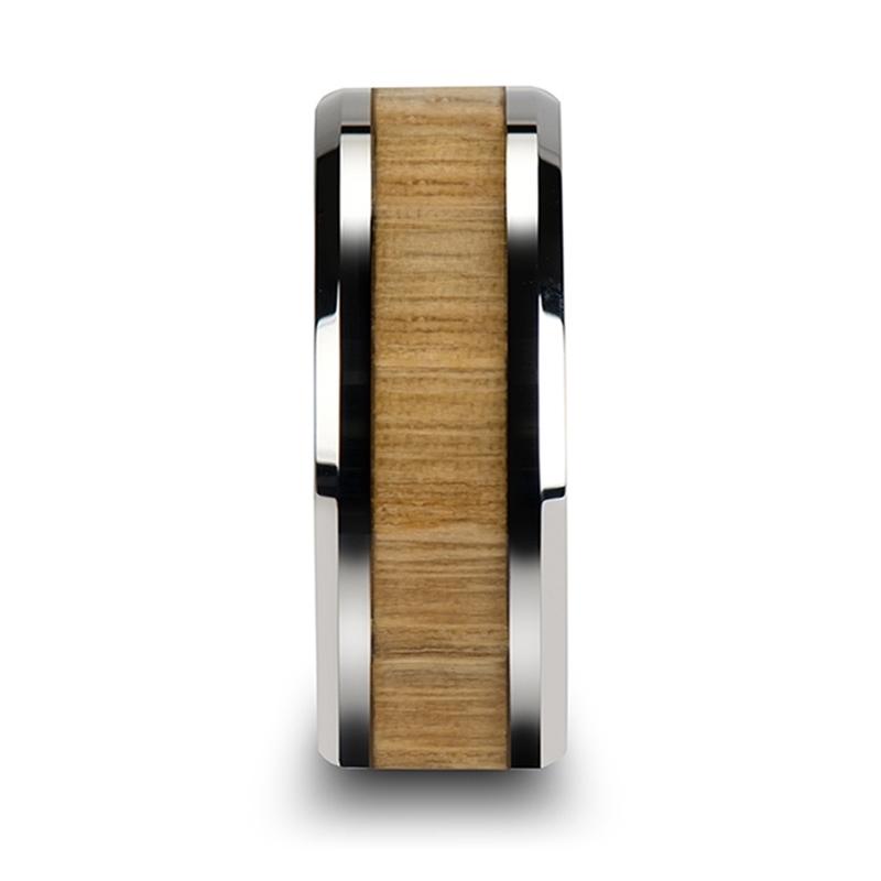 SAMARA | Silver Tungsten Ring, Ash Wood Inlay, Beveled - Rings - Aydins Jewelry - 5